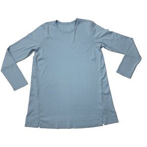 J Jill Size Medium Blue Casual Crew Neck Long Sleeve Pullover Slits (Flaws)